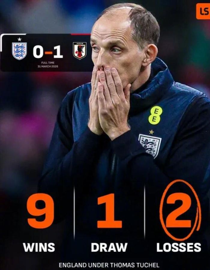 英格兰0比1负日本，图赫尔执教首败